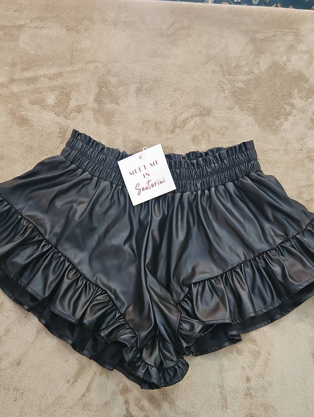 Meet Me In Santorini Black Ruffle Women's Shorts